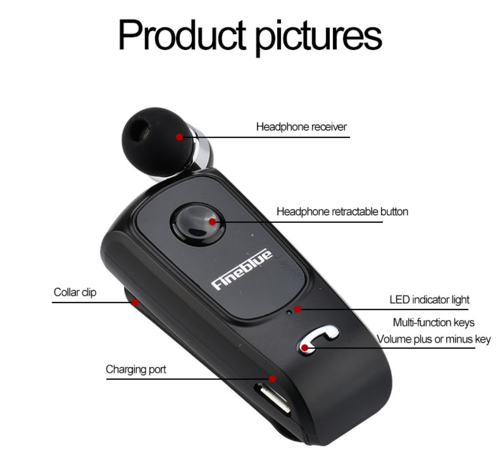 Bluetooth Freisprech-Headset mit Clip & Vibrationsalarm